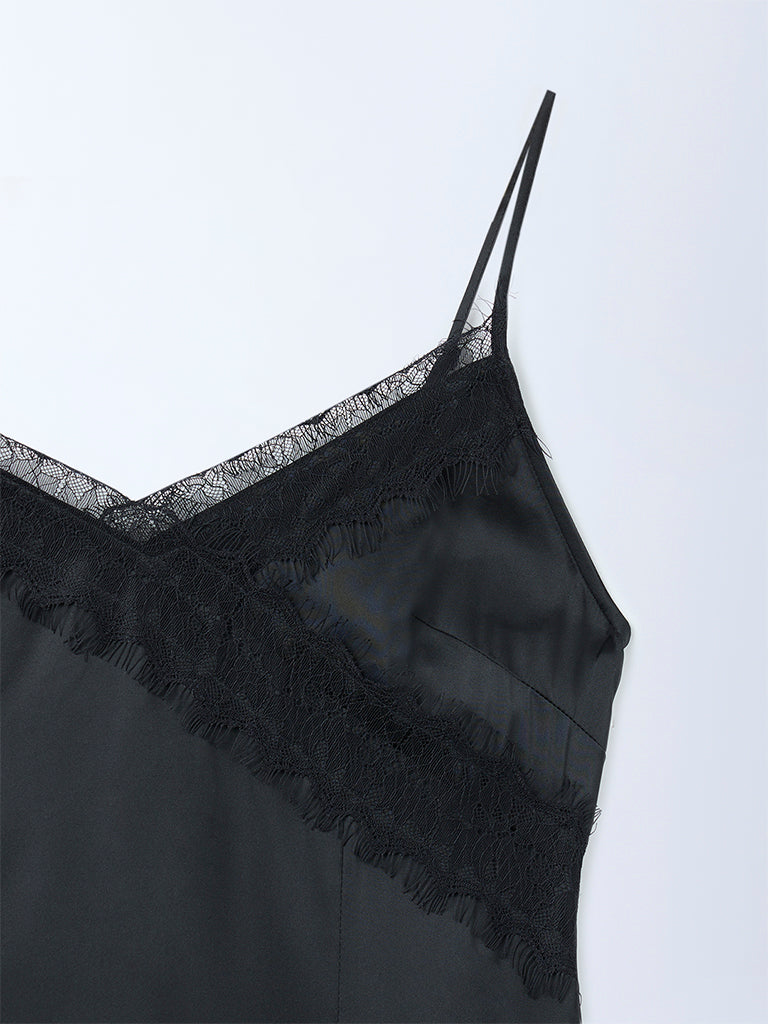 Nuon Black Lace-Detailed A-Line Dress