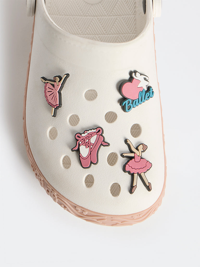 Yellow Pink Applique Detailed Perforated Clogs