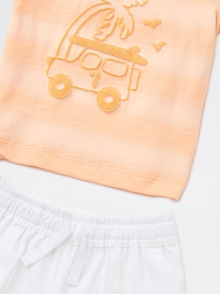 HOP Baby Boys Coral Cotton T-Shirt and Shorts Set