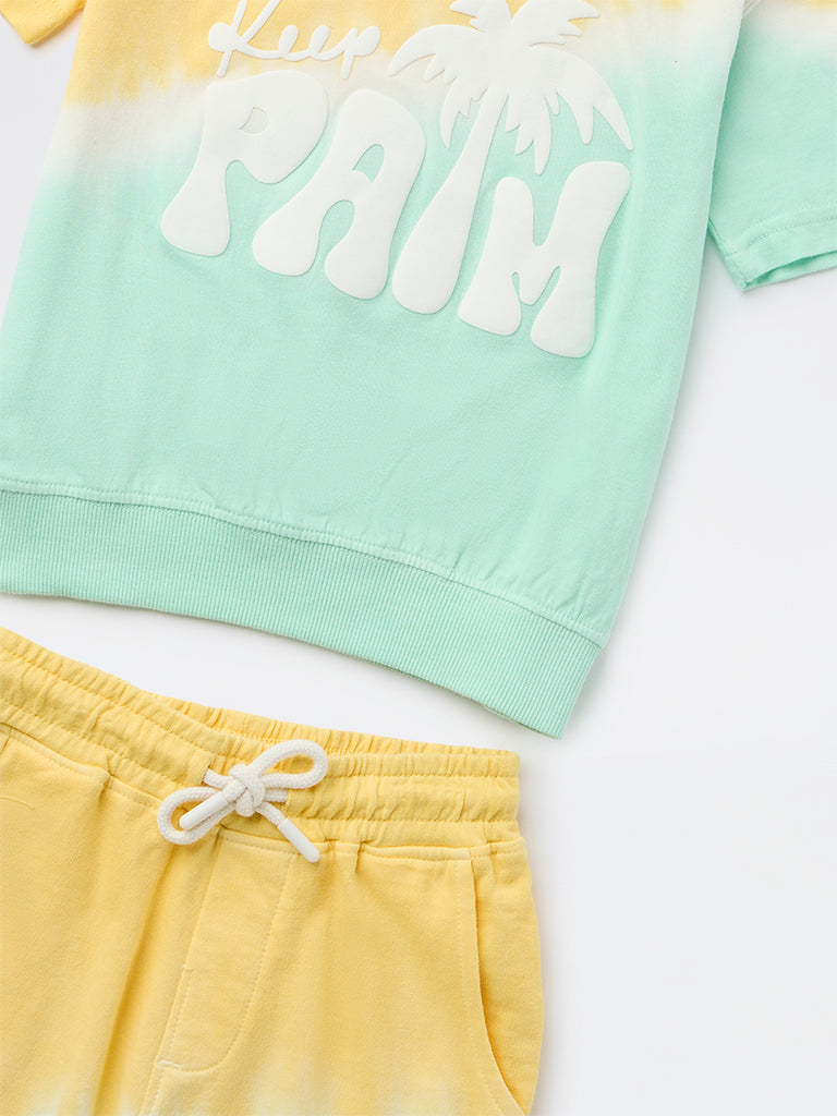HOP Kids Boys Multicolour Tie-Dye Pattern Cotton T-Shirt and Shorts Set