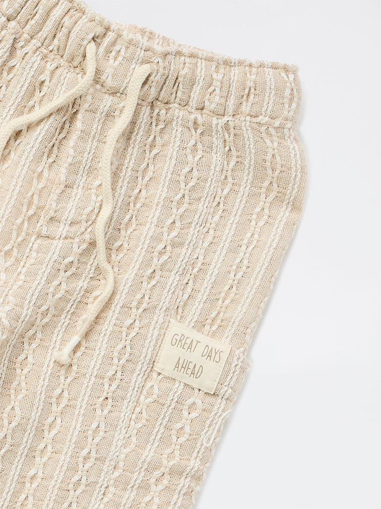 HOP Kids Boys Beige Striped Cotton-Blend Pants