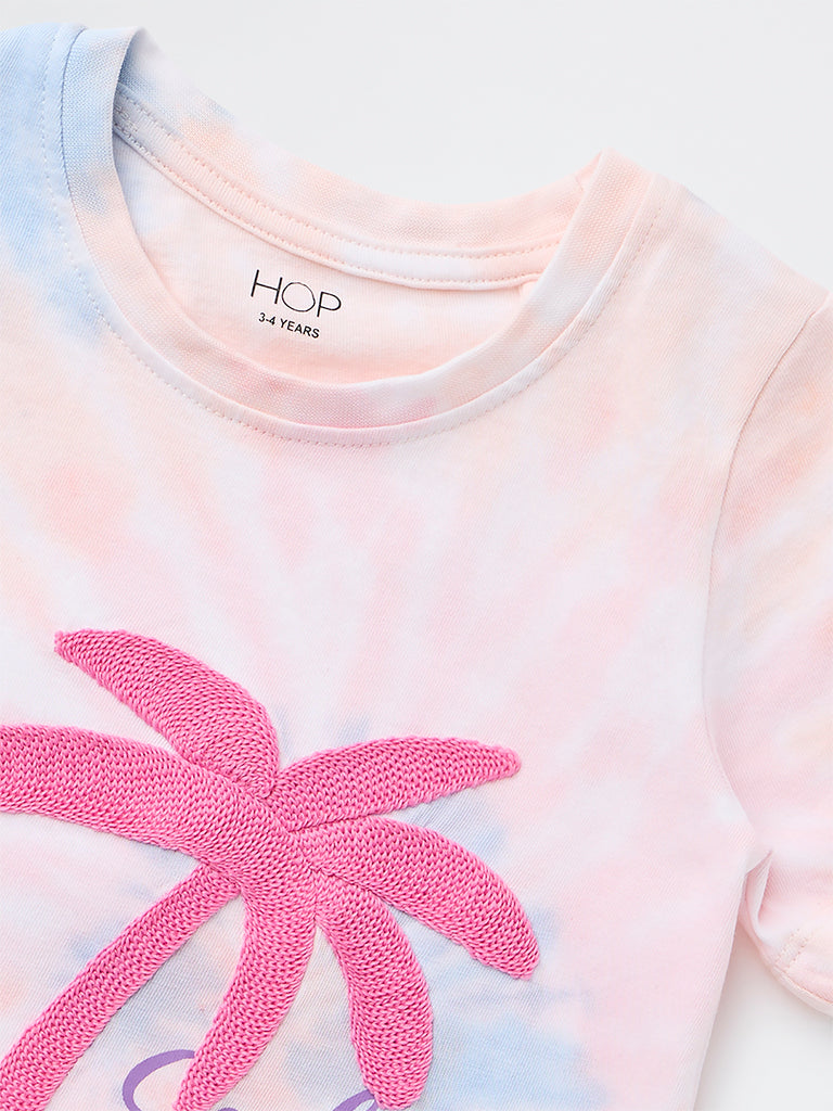 HOP Kids Girls Multicolour Tie Dye Cotton T-Shirt