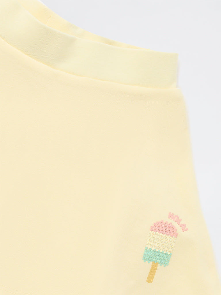 HOP Kids Girls Yellow Embossed Cotton-Blend Skirt