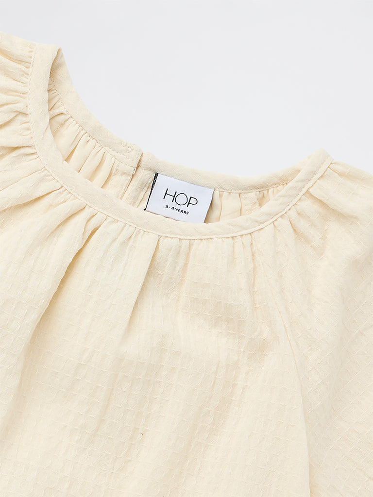 HOP Kids Girls Off-White Textured A-Line Cotton Top