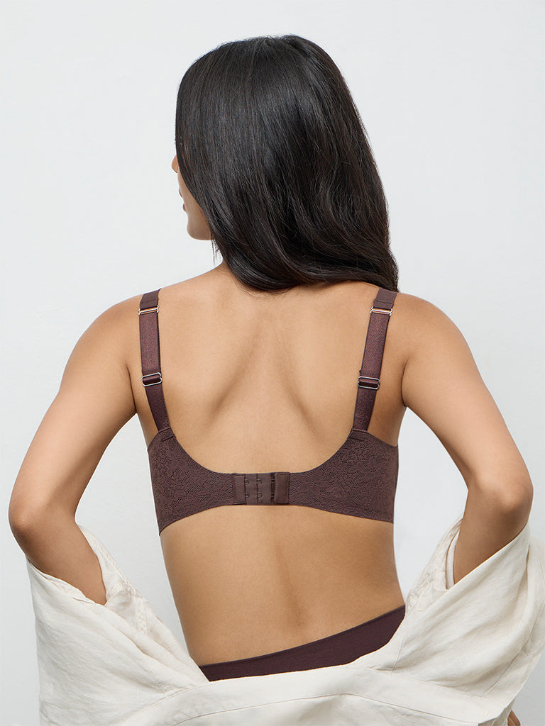 Wunderlove Dark Brown Lace Detailed Invisible Padded Bra
