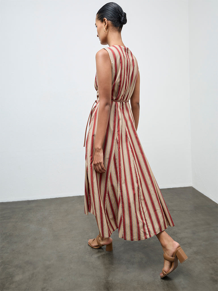 Wardrobe Rust Striped Cotton A-Line Dress