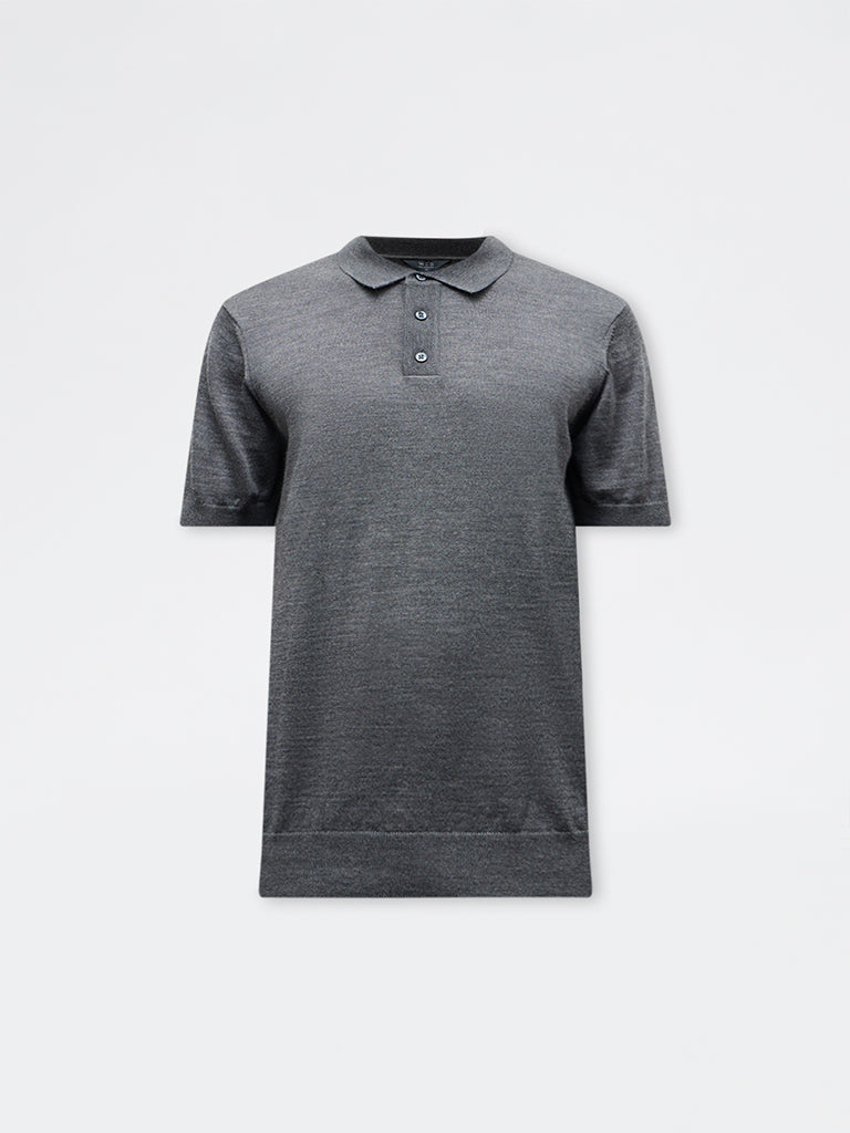 WES Formals Grey Knit-Textured Relaxed-Fit Polo T-Shirt