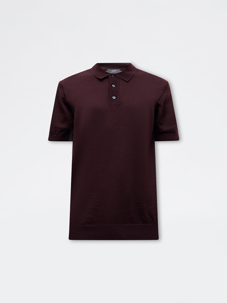 WES Formals Wine Knit-Textured Relaxed-Fit Polo T-Shirt