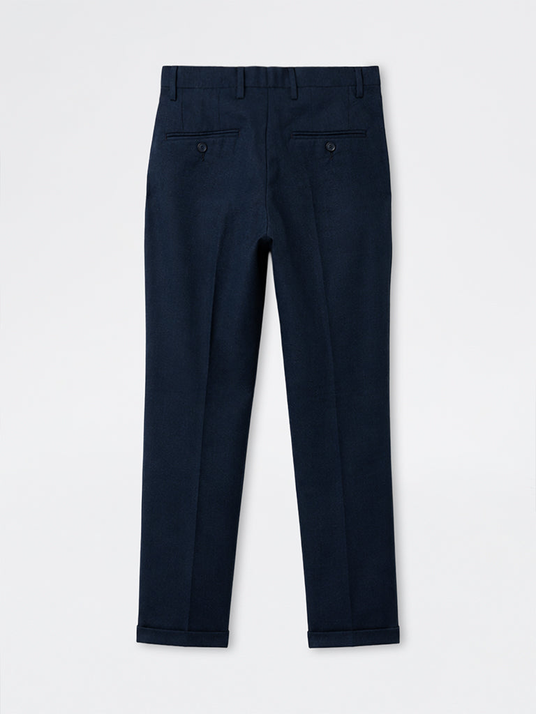 WES Formals Navy Slim-Fit Mid-Rise Trousers