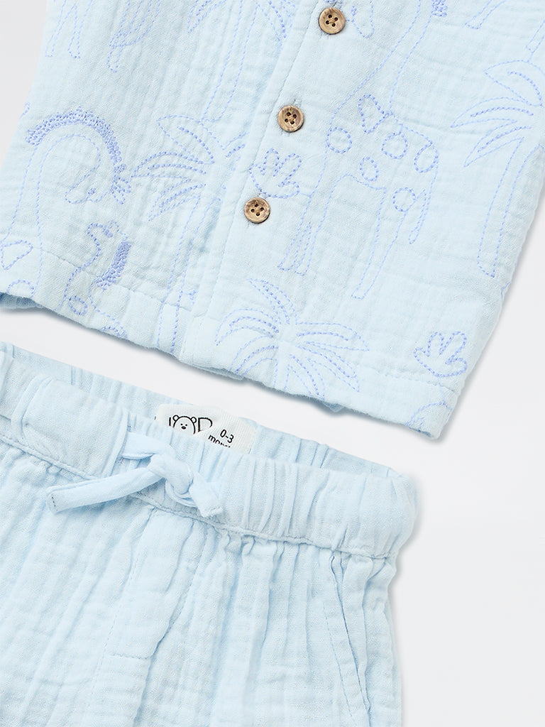 HOP Baby Boys Blue Resort-Fit Cotton Shirt and Shorts Set