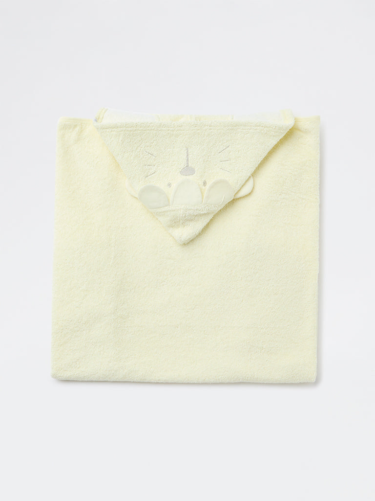 HOP Baby Boys Yellow Animal-Themed Hooded Cotton Towel