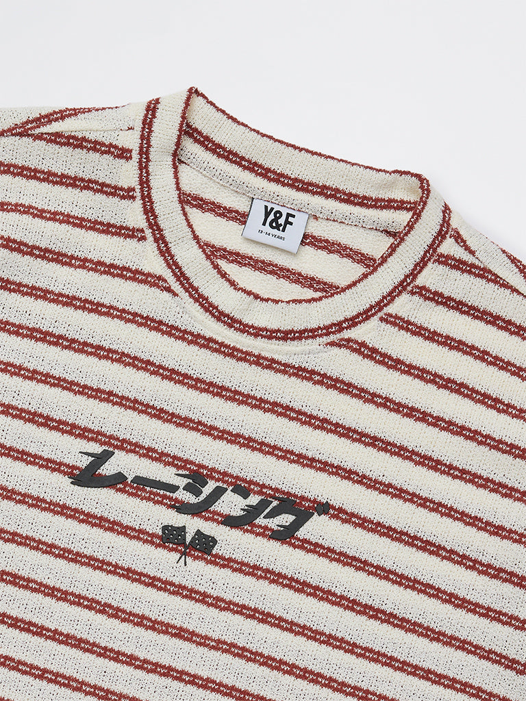 Boys Red Striped Cotton T-Shirt