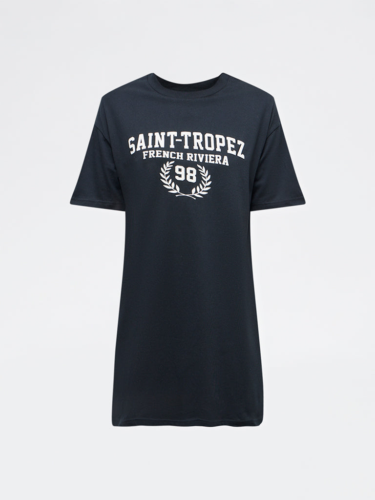 Superstar Black Text Cotton T-Shirt Dress
