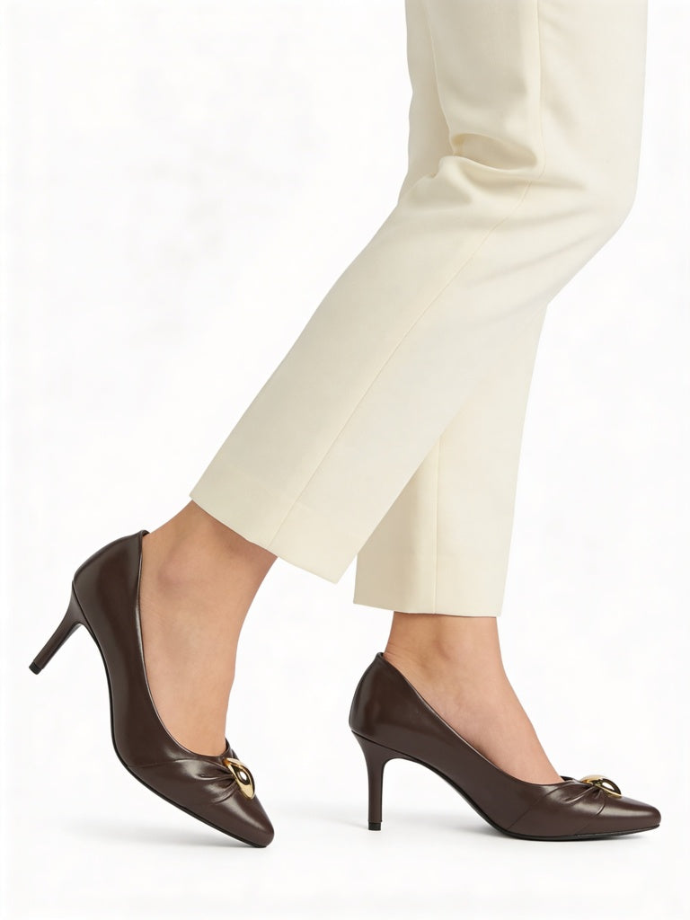 LUNA BLU Brown Buckle-Detailed Stiletto Pump Shoes