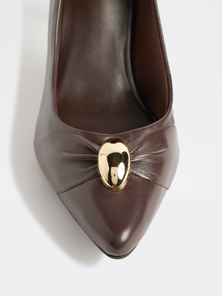 LUNA BLU Brown Buckle-Detailed Stiletto Pump Shoes