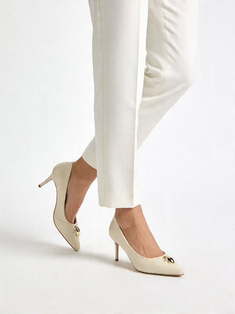 LUNA BLU Ivory Buckle-Detailed Stiletto Pump Shoes