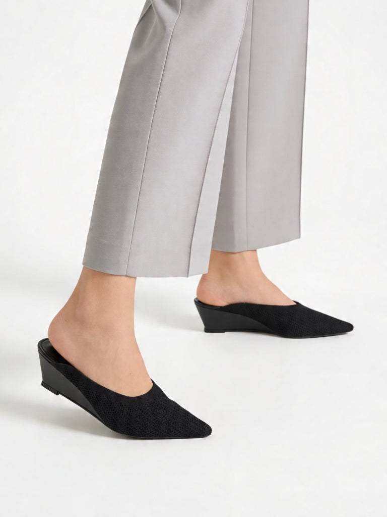 LUNA BLU Black Knit-Textured Wedge-Heel Shoes