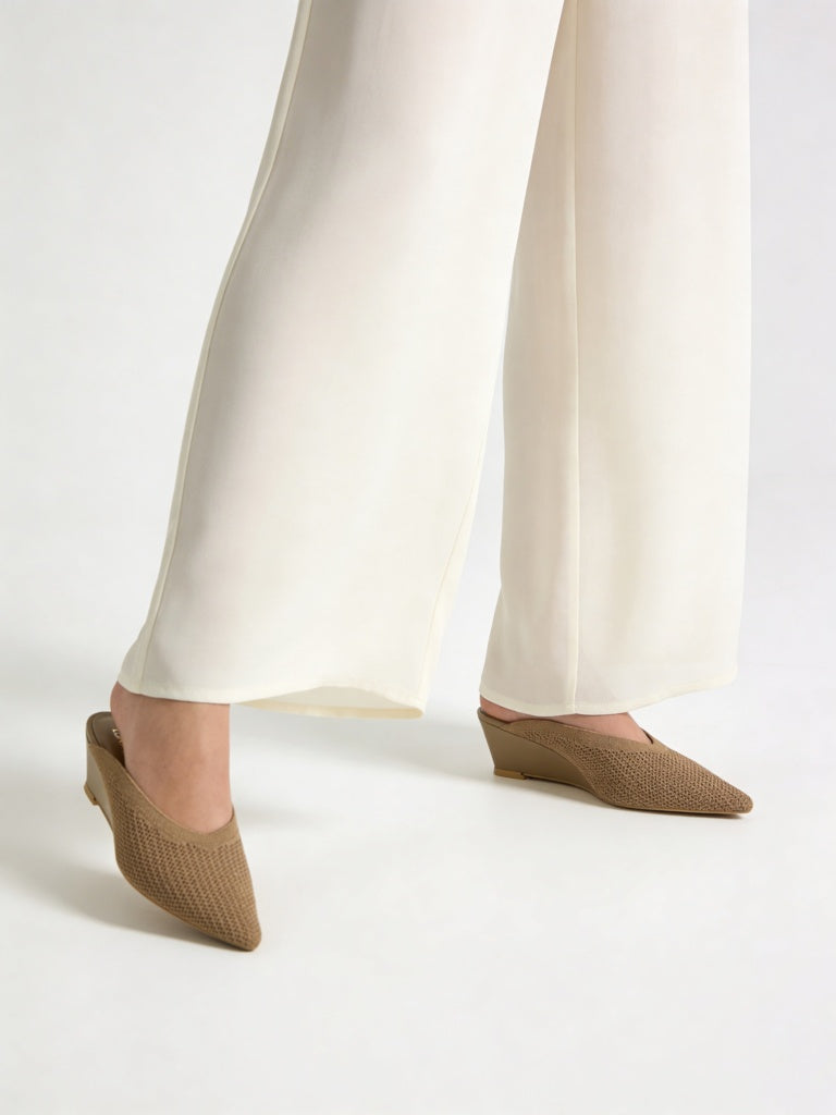 LUNA BLU Brown Knit-Textured Wedge-Heel Sandals