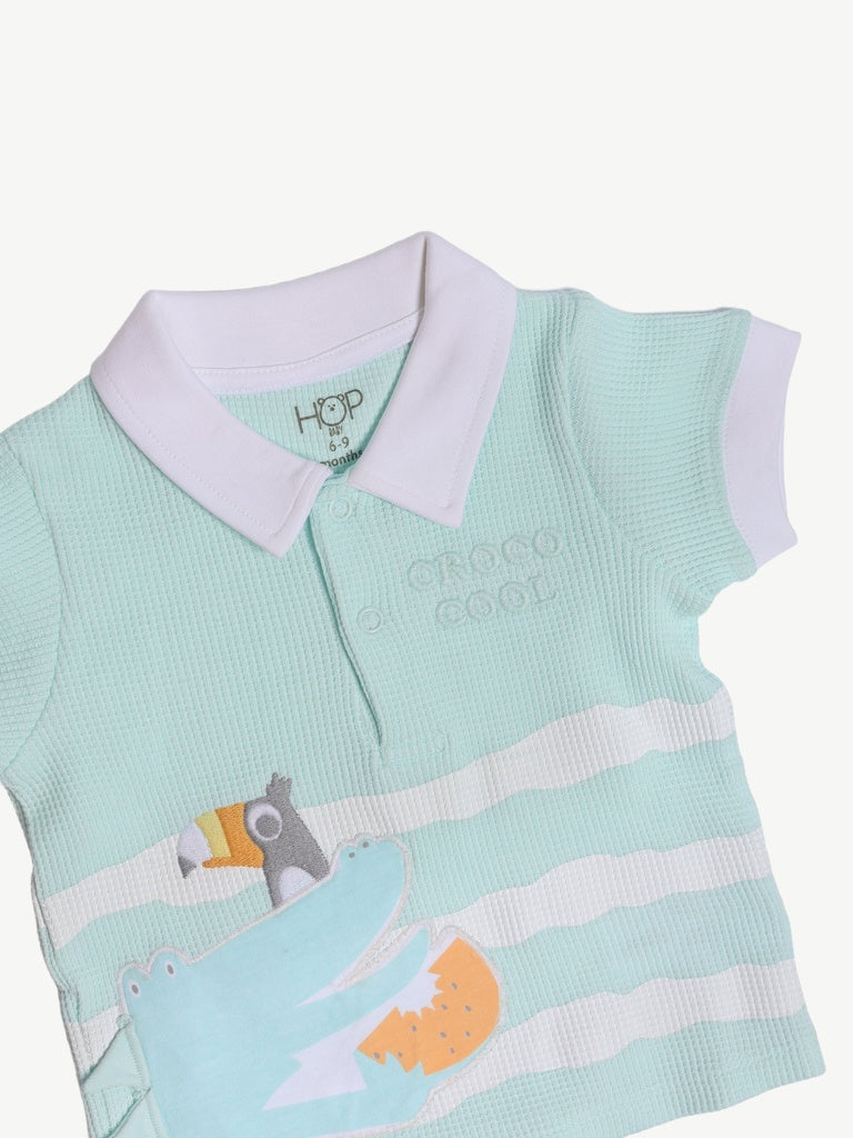 HOP Baby Boys Blue Printed Cotton T-Shirt