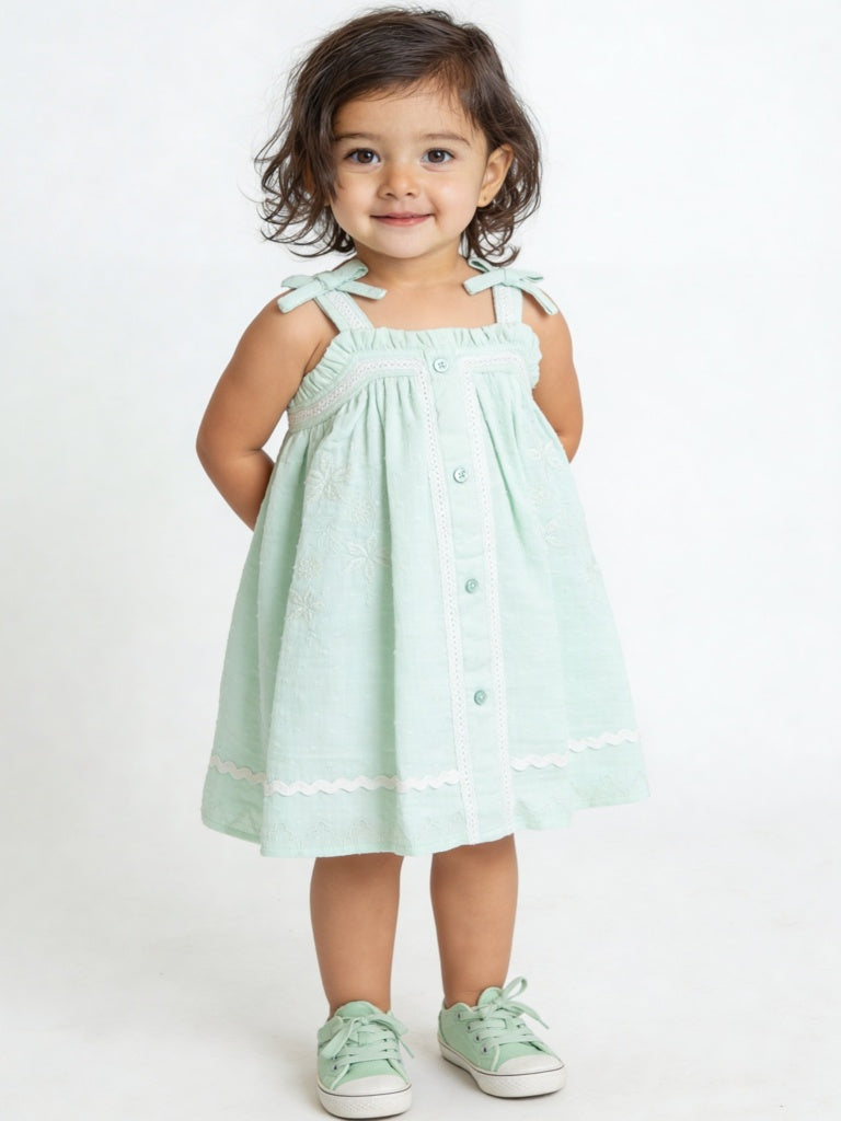 Buy HOP Baby Girls Mint Floral Embroidered A-Line Cotton Dress from Westside