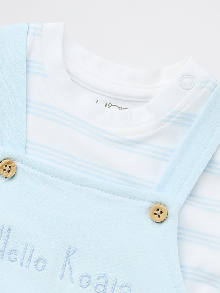 HOP Baby Boys Blue Cotton Dungaree and T-Shirt Set