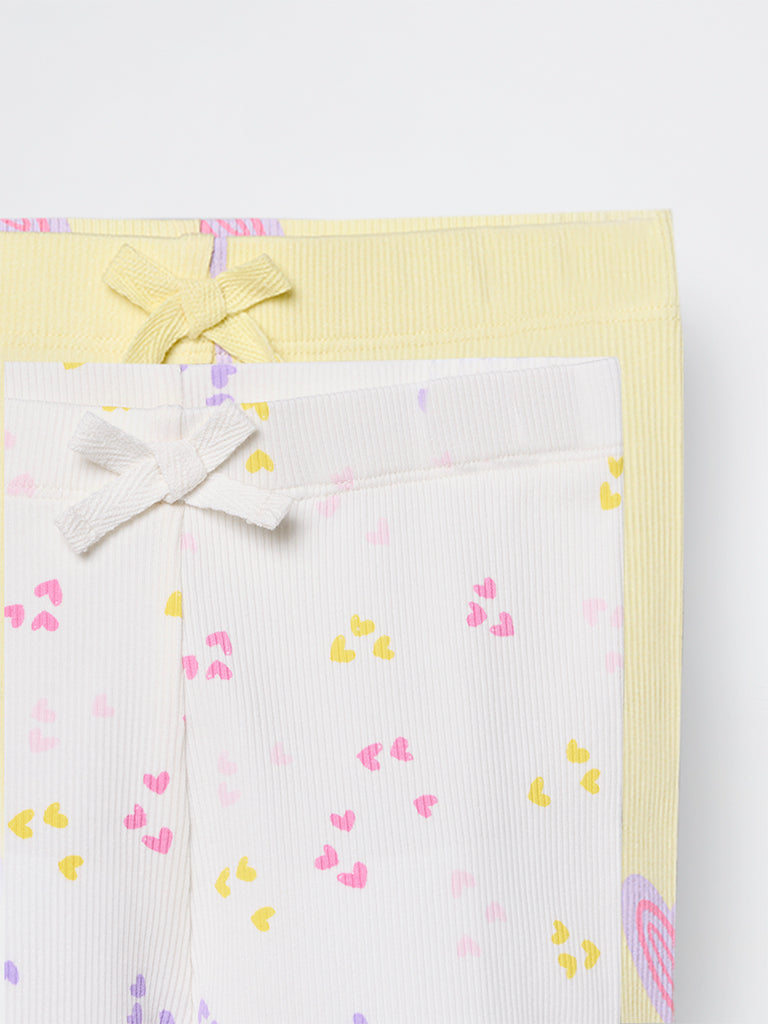 2-Pack HOP Kids Girls Yellow Printed High-Rise Cotton-Blend Pants - Exclusive
