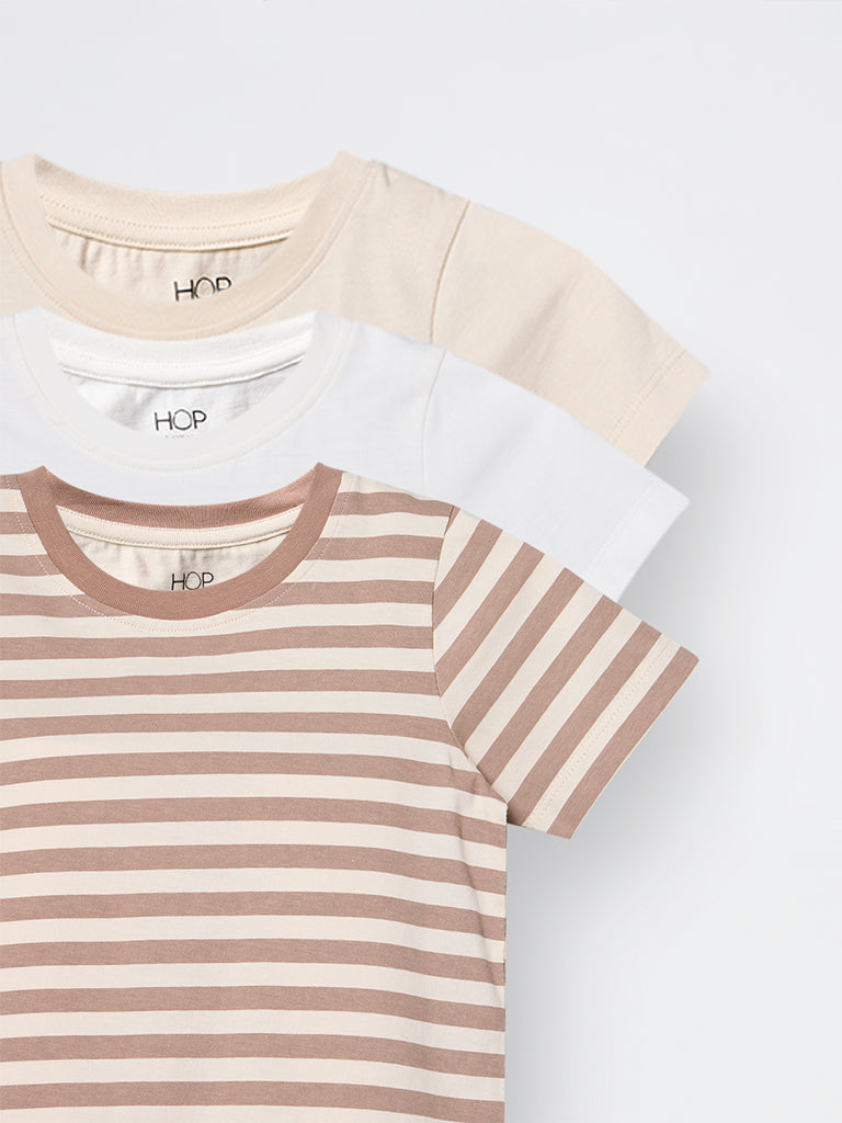 3-Pack HOP Kids Girls Brown Printed Cotton T-Shirts - Exclusive