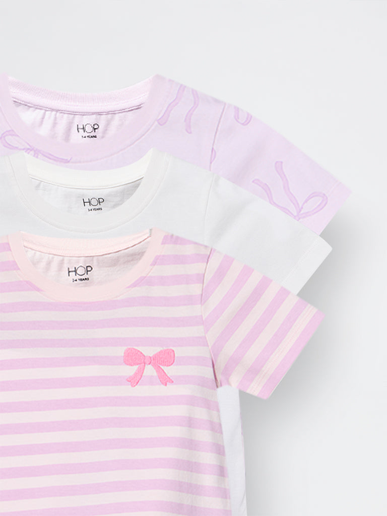3-Pack HOP Kids Girls Lilac Printed Cotton T-Shirt - Exclusive
