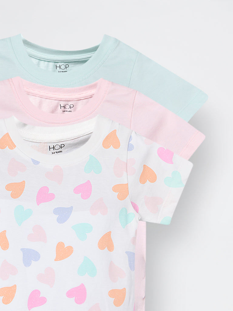 3-Pack HOP Kids Girls Multicolour Printed Cotton T-Shirts - Exclusive