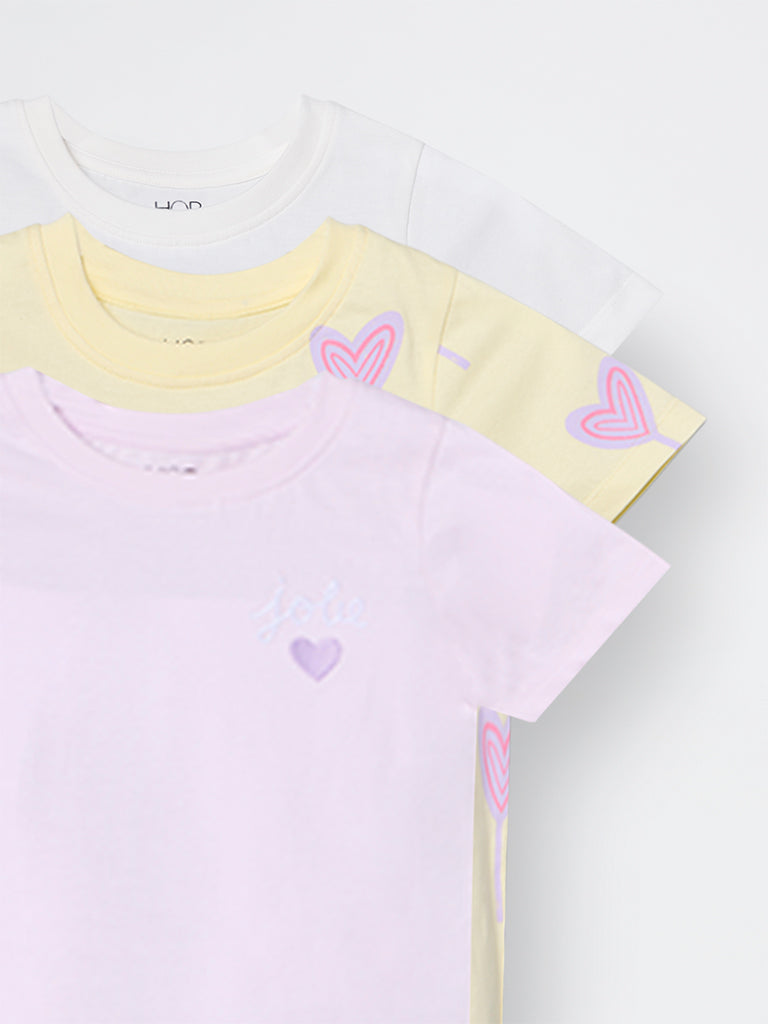 3-Pack HOP Kids Girls White Printed Cotton T-Shirts - Exclusive