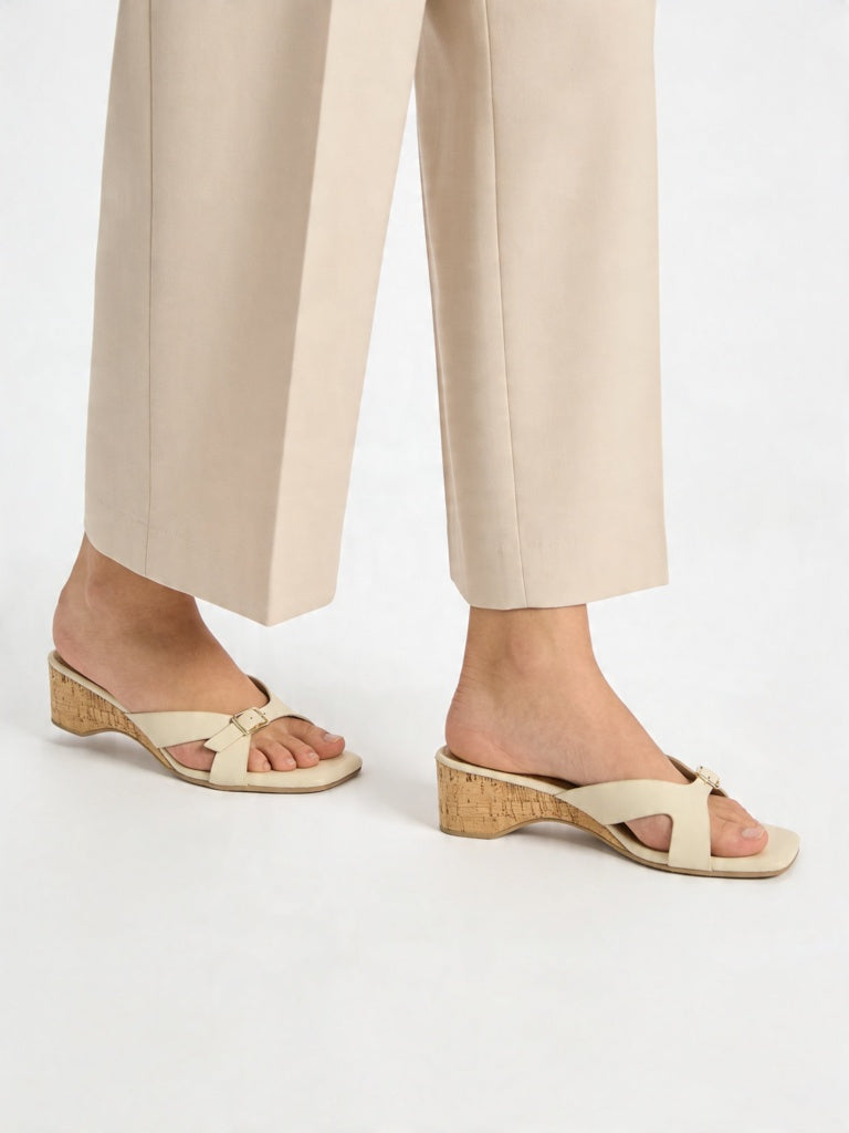 LUNA BLU Ivory Buckle-Strap Wedge Sandals
