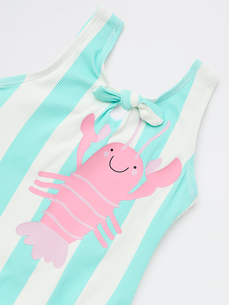 HOP Kids Girls Mint Striped Swimsuit