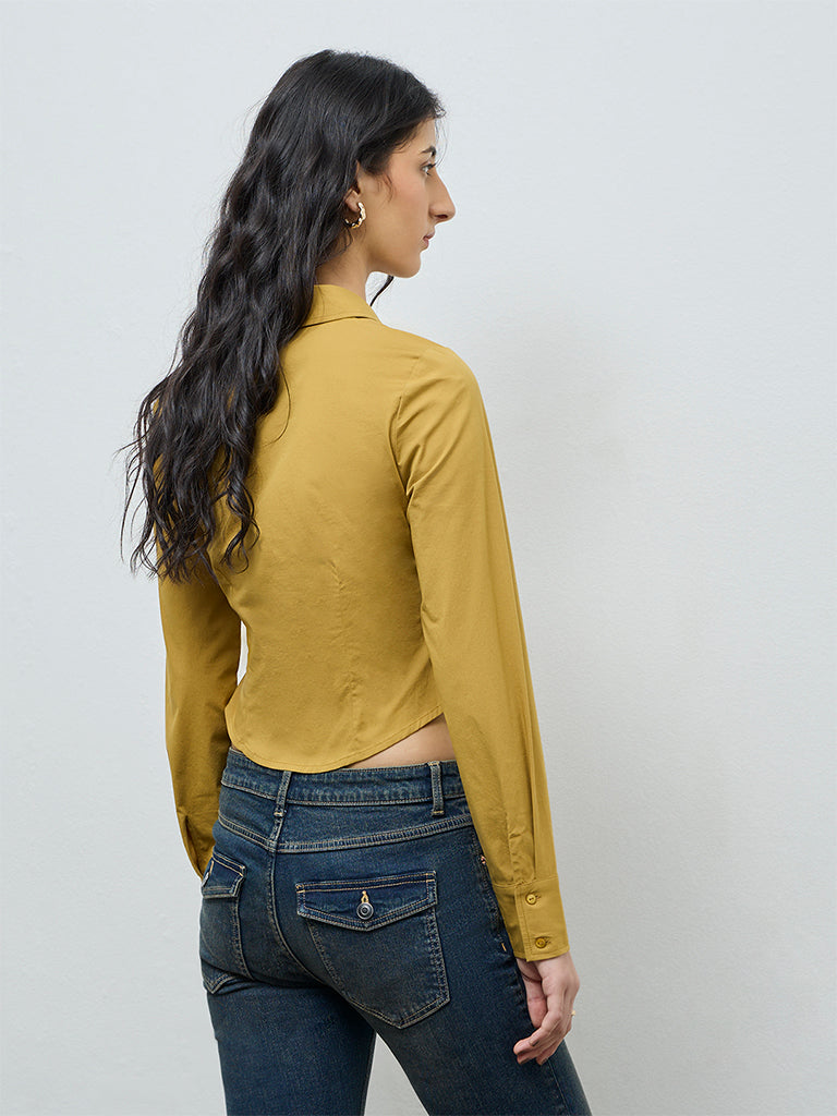 Nuon Mustard Criss-Cross Detailed Cotton Shirt