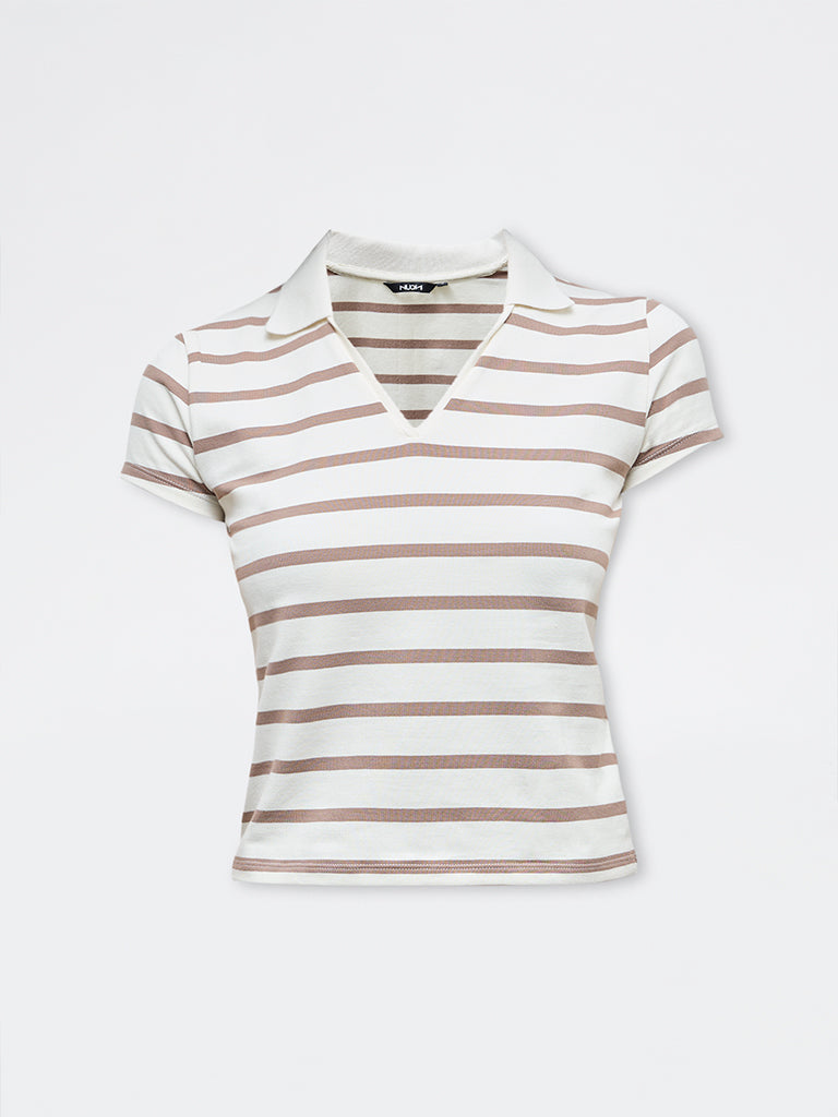 Nuon Cream Striped Cotton-Blend T-Shirt