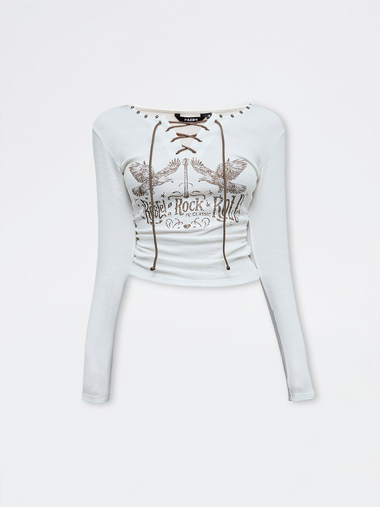 Nuon White Printed Cotton-Blend T-Shirt