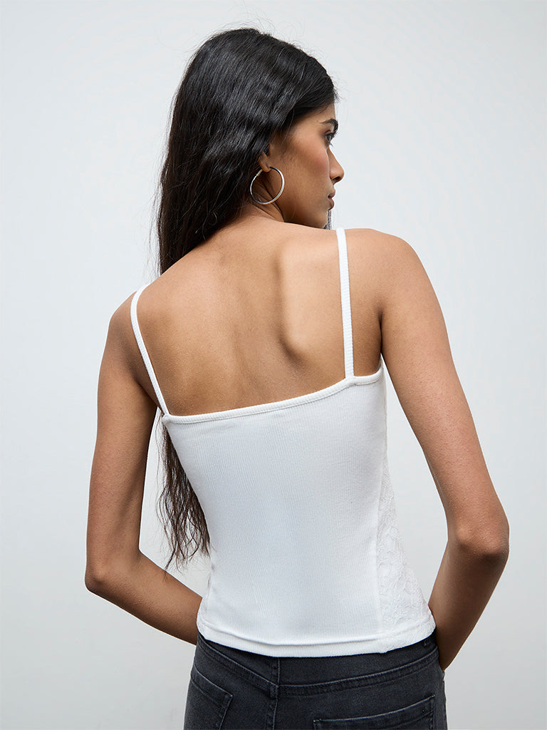 Nuon White Text Printed Cotton-Blend Top