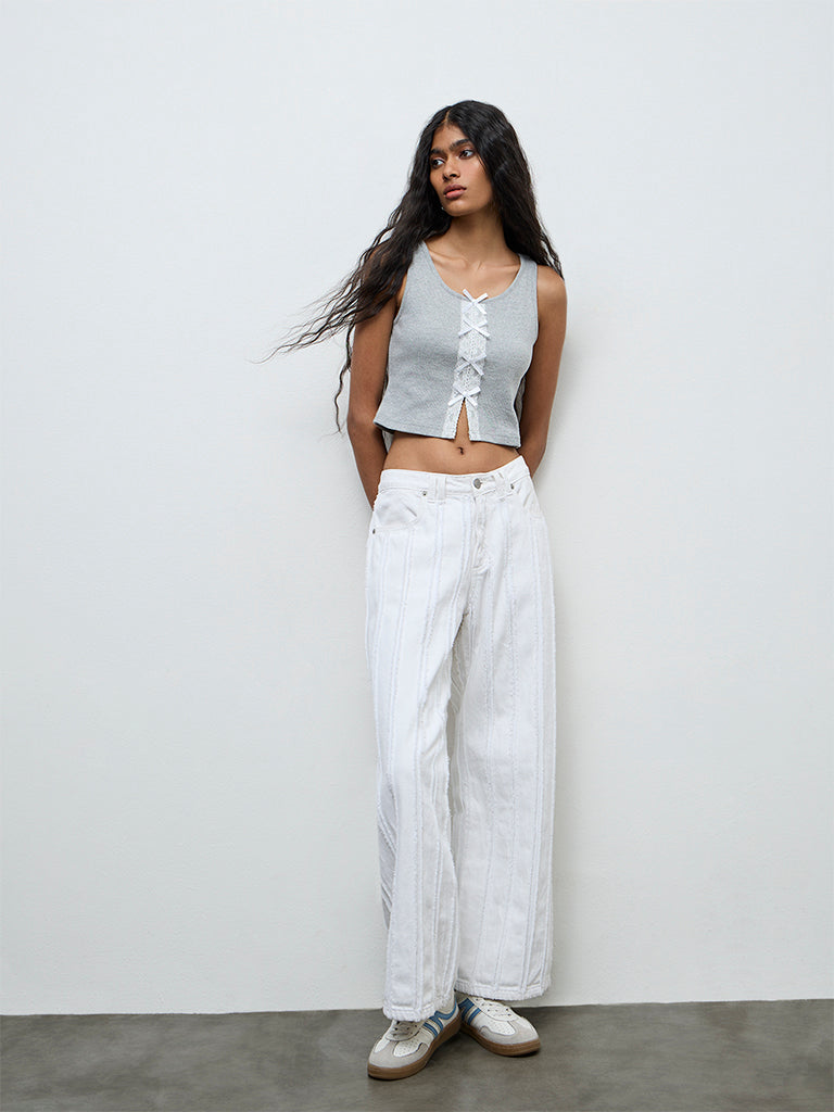 Buy Nuon Grey Lace-Detailed Cotton-Blend Tank Top from Westside
