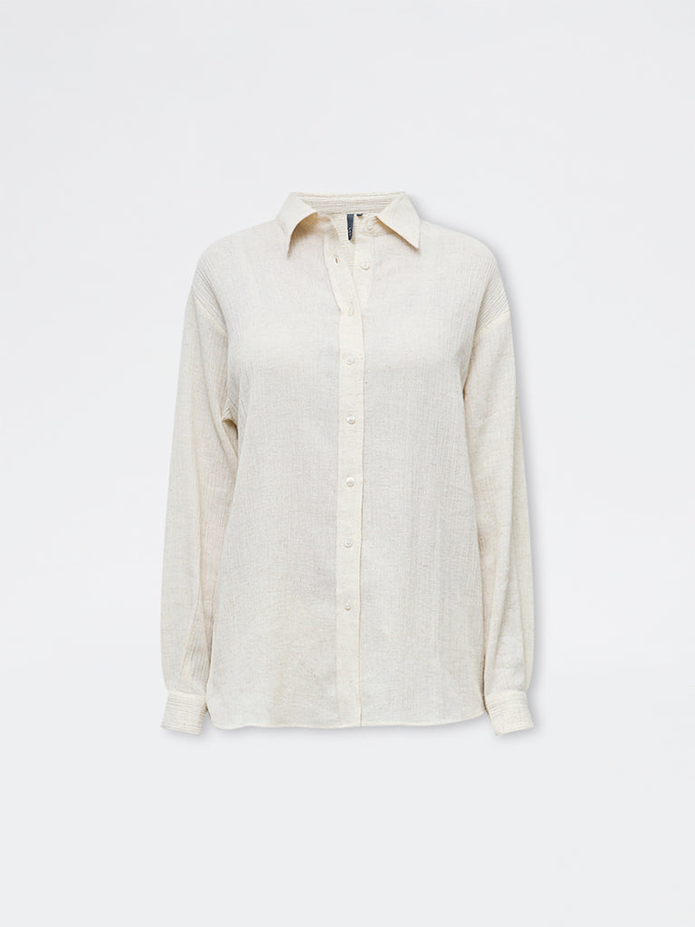 LOV Off-White Crinkle-Textured Shirt