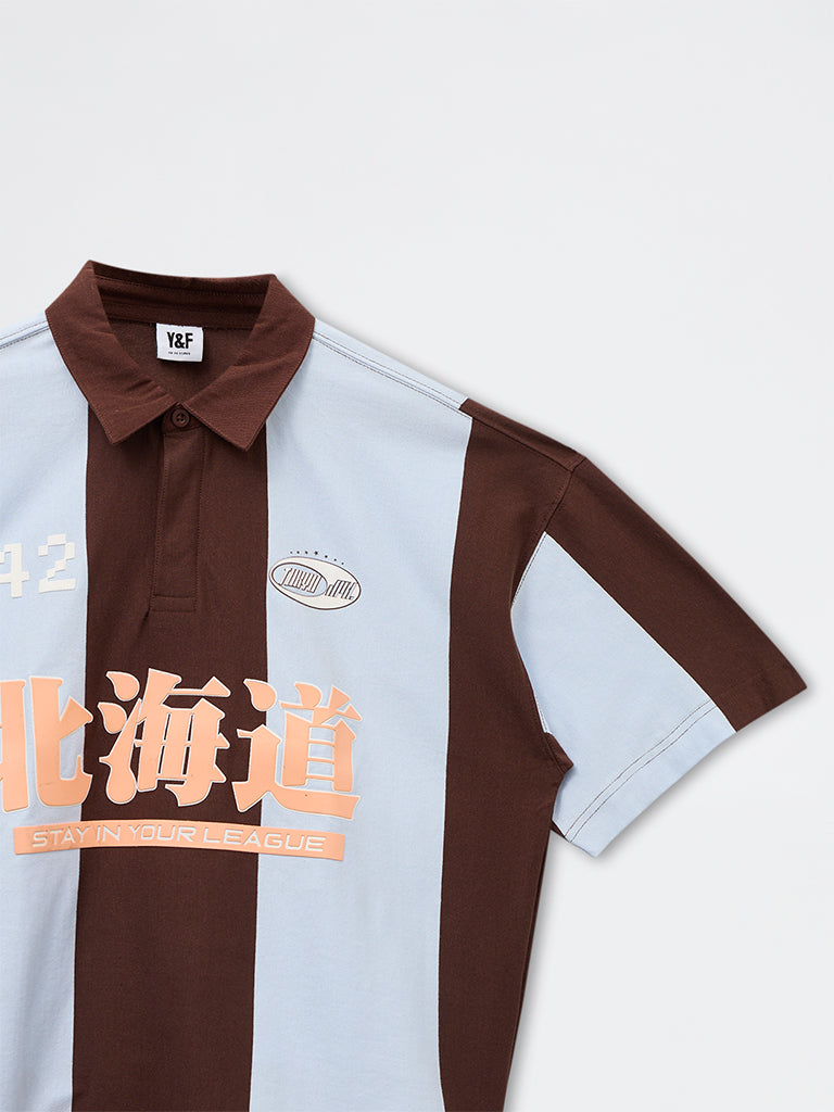 Boys Brown Colour-Blocked Cotton Polo T-Shirt