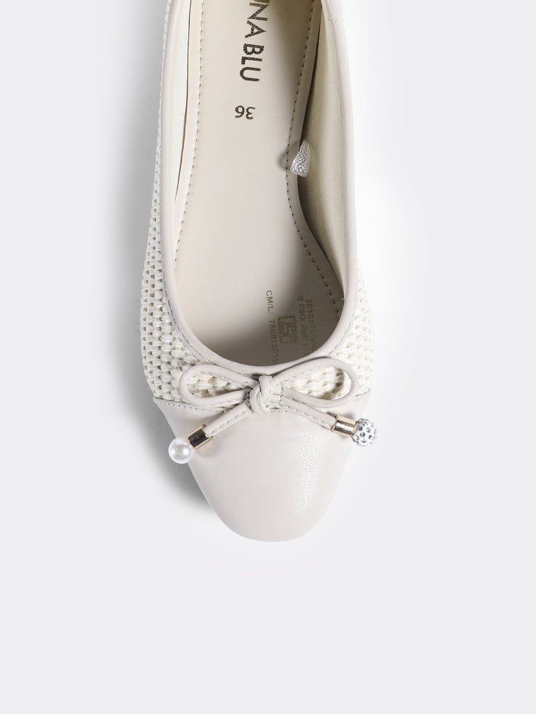 LUNA BLU Ivory Raffia Textured Ballerinas