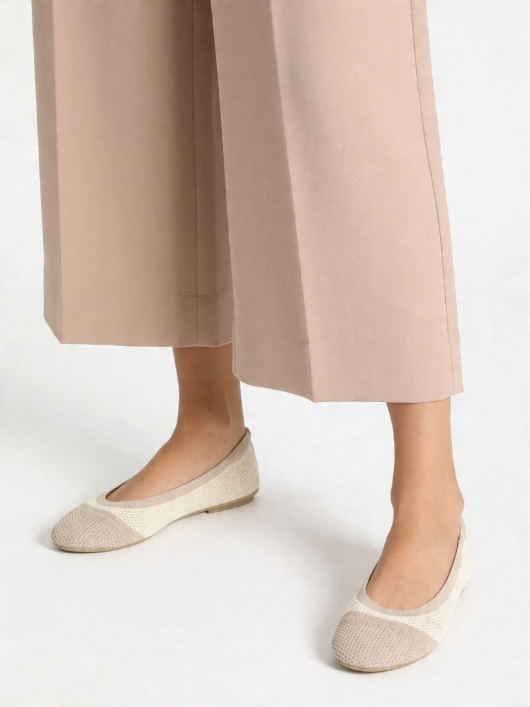 LUNA BLU Taupe Knit-Textured Ballerinas