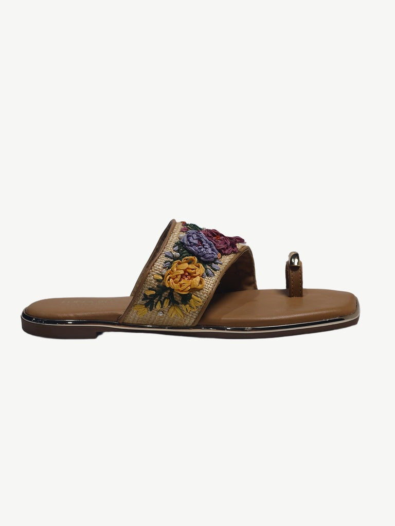 LUNA BLU Multicolor Floral-Embroidered Kolhapuri Sandals