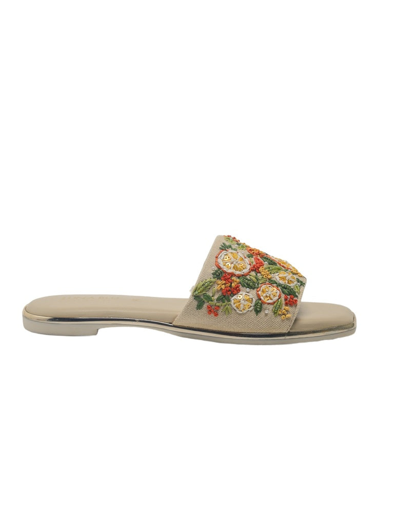 LUNA BLU Multicolor Floral-Embroidered Square Toe Slides