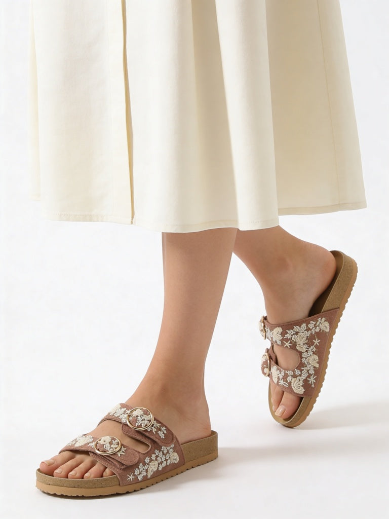 LUNA BLU Blush Embellished Dual-Strap Sandals