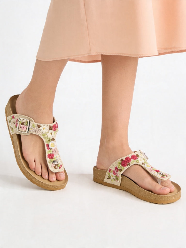LUNA BLU Multicolour Floral Embroidered Sandals