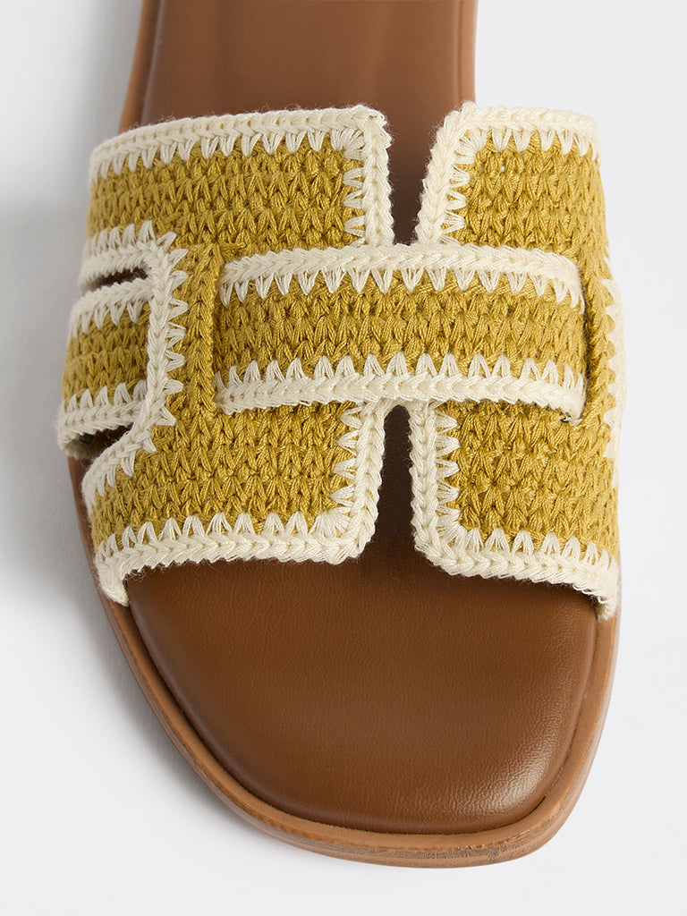 LUNA BLU Olive Knit-Textured Slides