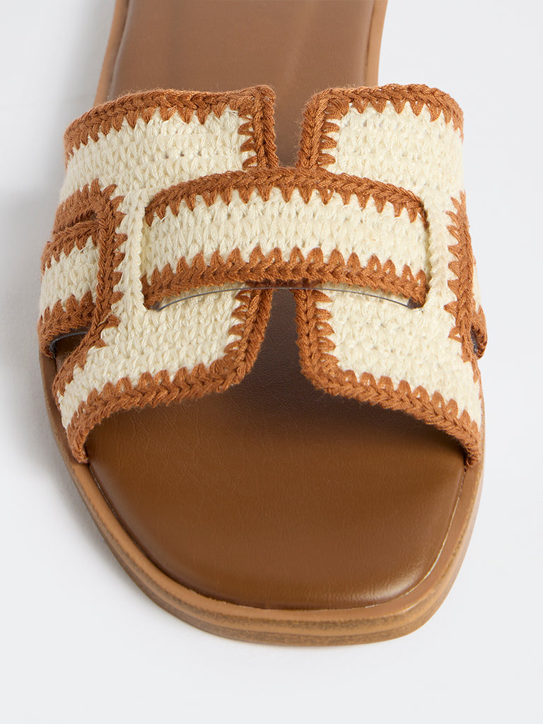LUNA BLU Tan Knit-Textured Slides