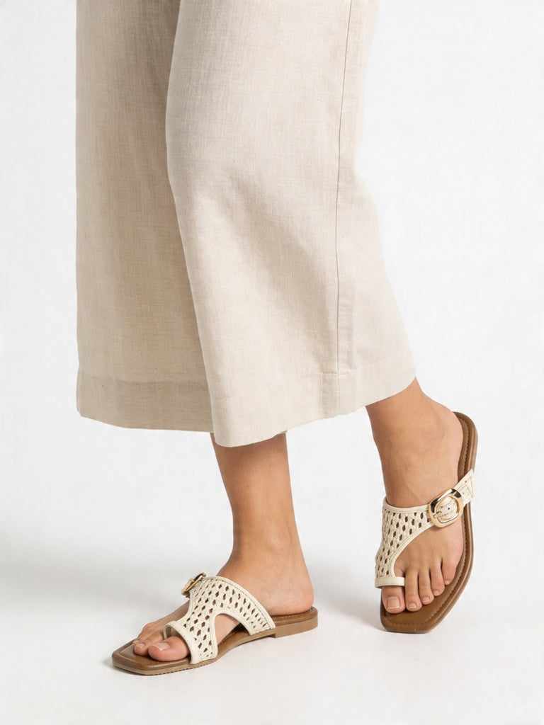 LUNA BLU Ivory Rattan Woven Sandals