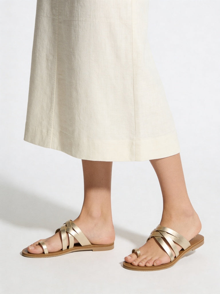 LUNA BLU Gold Multi-Strap Toe-Ring Sandals