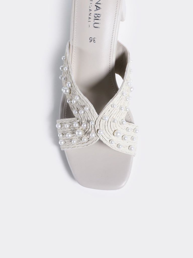 LUNA BLU Ivory Block Heel Mules